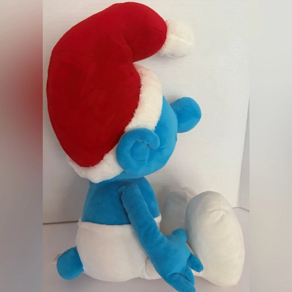 Macys Christmas Holiday 2010 Sitting Smurf Plush w/ Santa Hat Stuffed Animal.